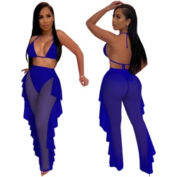 Latest Design Mesh Transparent Insiemi delle donne Two Piece Short Set Women Clothing Sets 2021 2 Piece Set