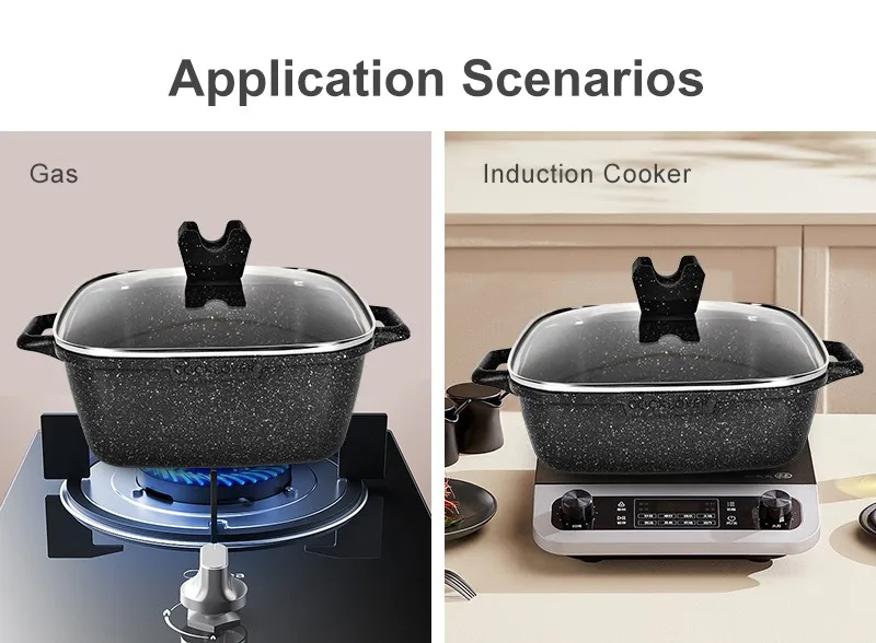 Factory Hot Selling High quality China non stick induction  square soup pot set cooking tools kitchenware set