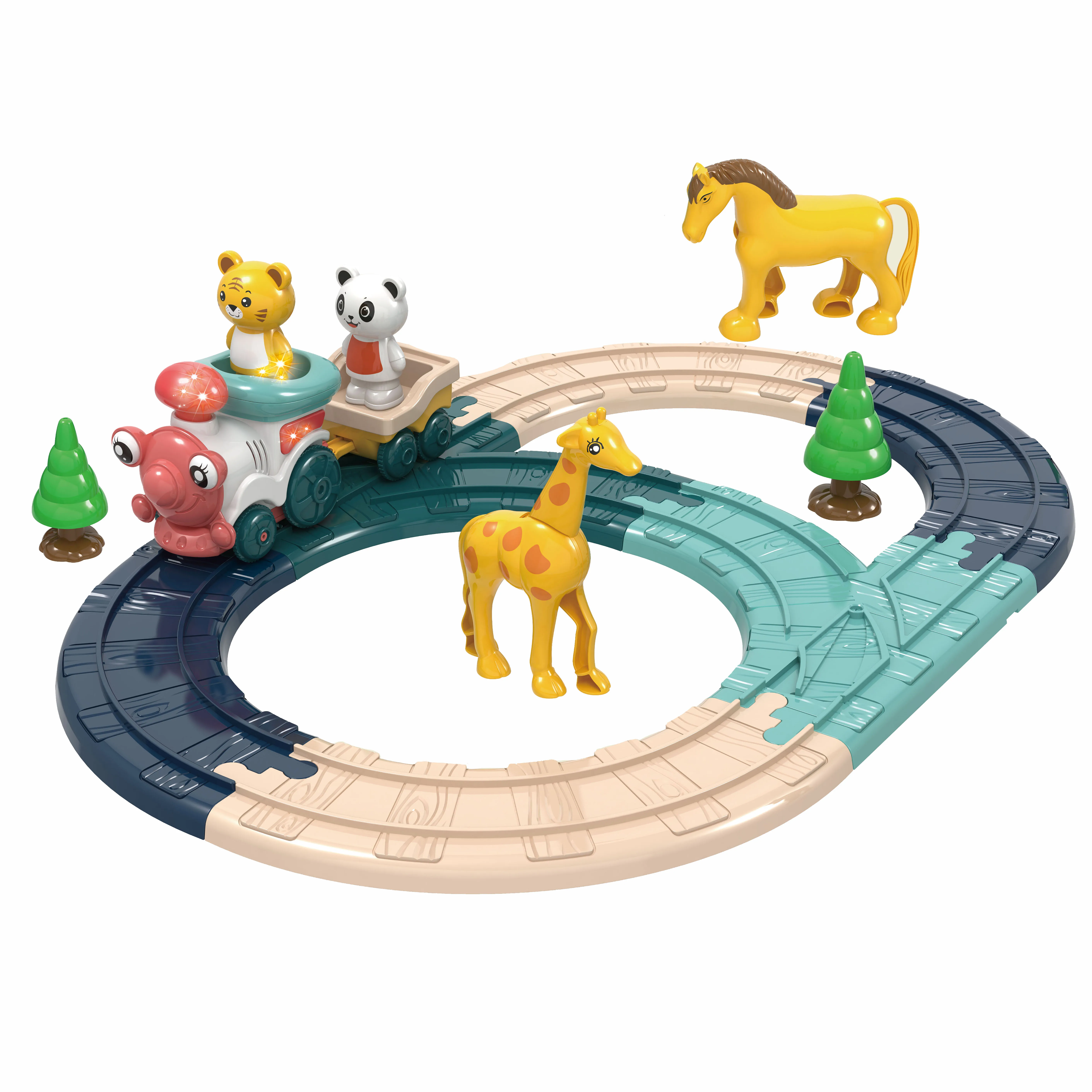 2024 Hot sale diy assembly animal train track toys fun cartoon light music electric car track toys for kids