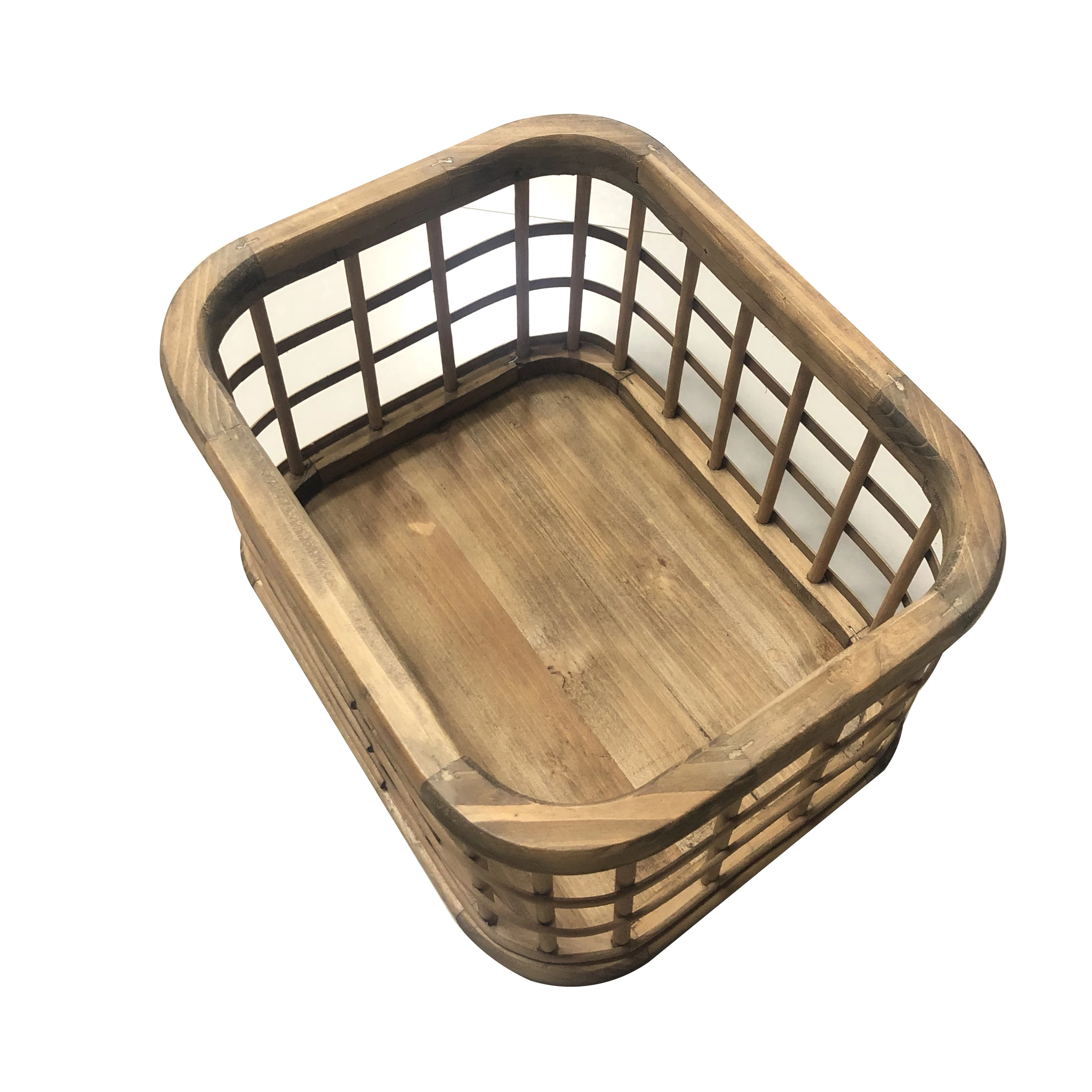 Amazon Hot Sale Rustic Style Finishing Wood & Bamboo Woven Storage Basket for Home Decor
