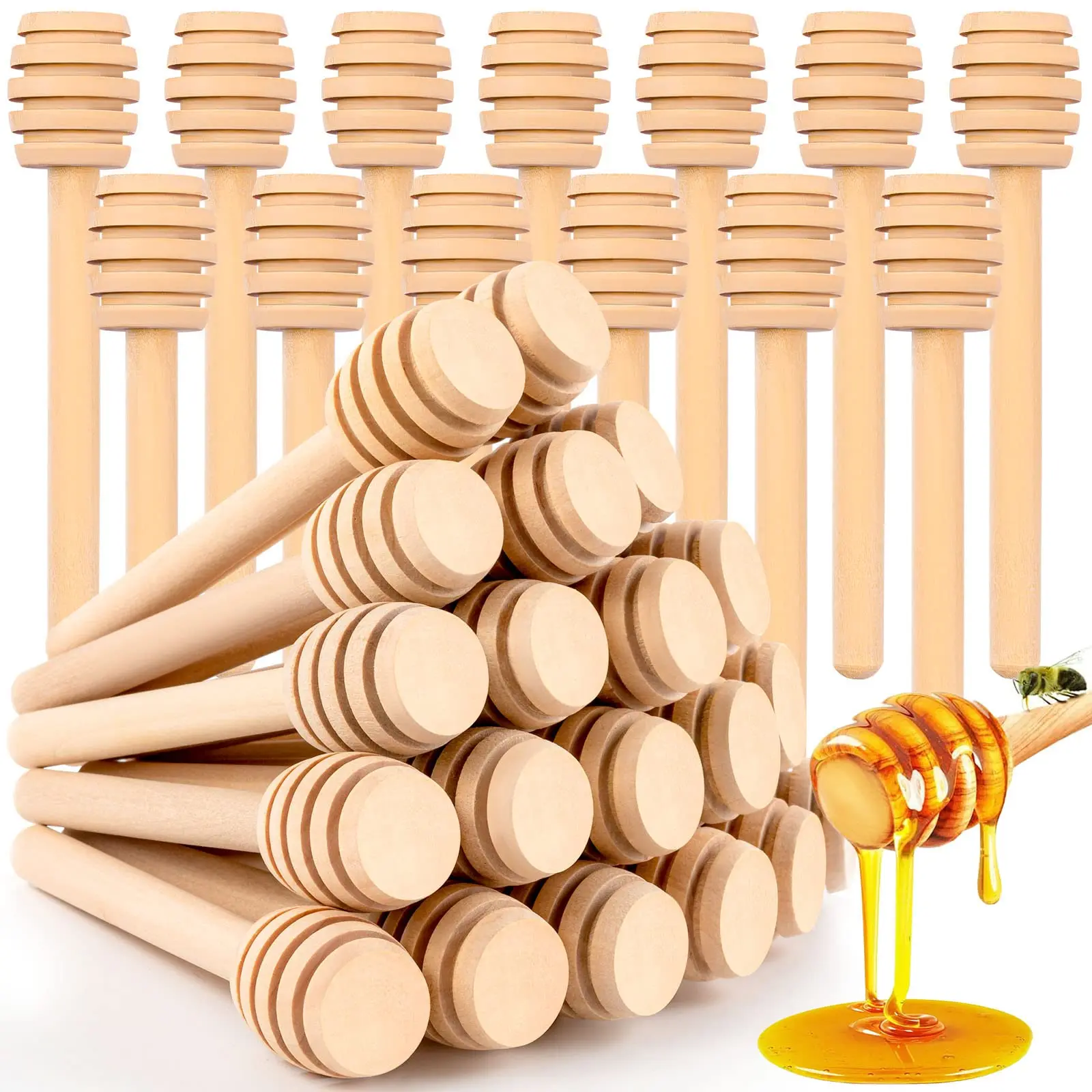 Factory Wholesale Mini Honey Spoons Stick Camping Classic Wooden Honey Dipper for Honey Bambus Perfect Handmade
