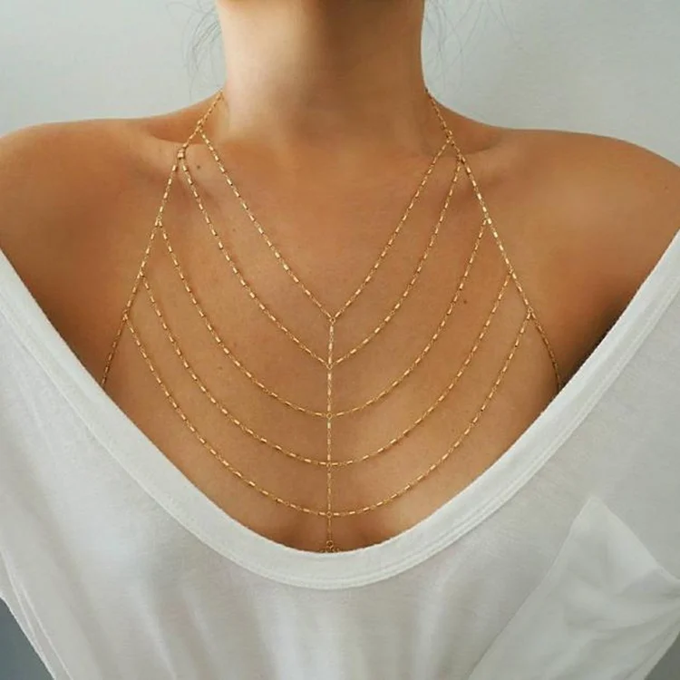 Western Boho Jewelry Accessories Inspirational Stainless Steel Jewelry Ladies Multi Layer Chain Lingerie Sexy Bra Body Chain