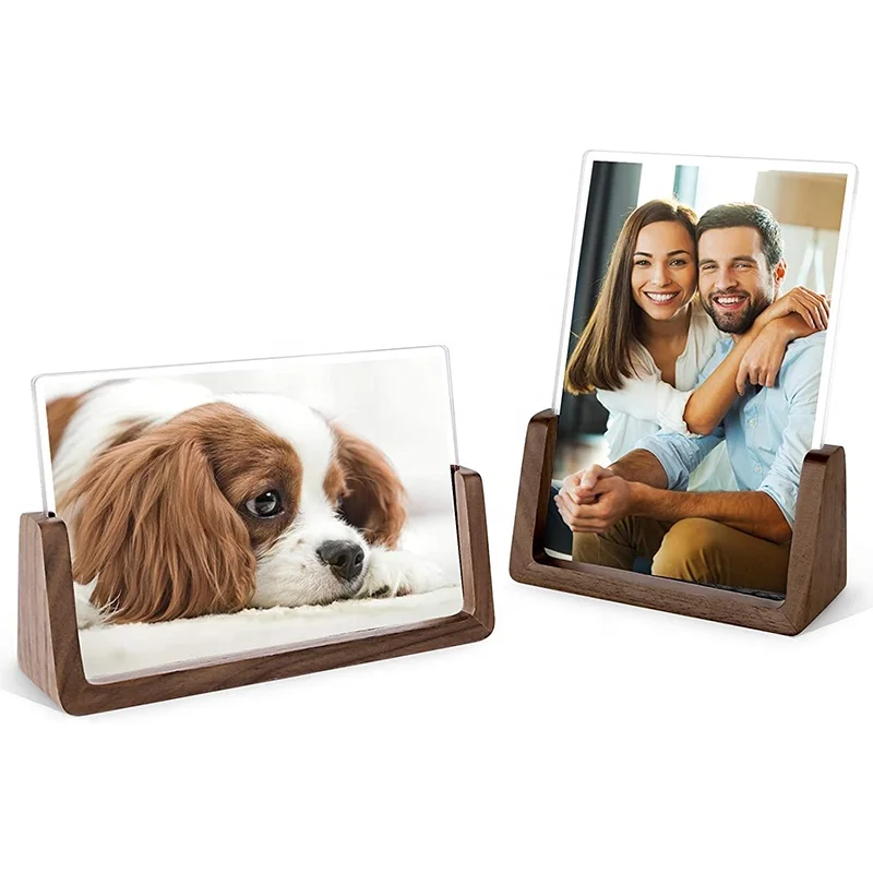 Highly clear acrylic covers wood photo stand premium walnut wooden photo frame