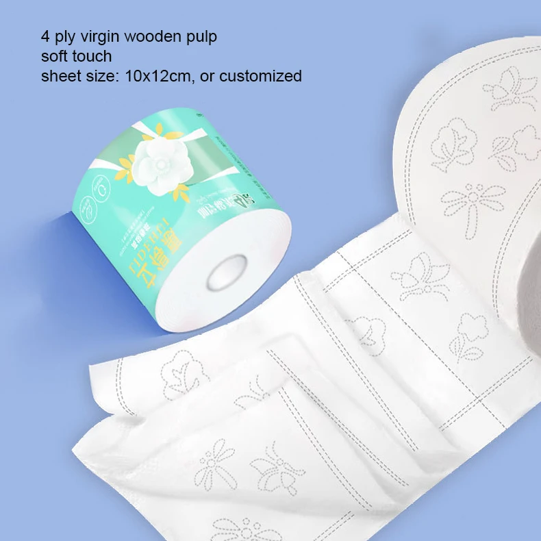 virgin wooden pulp toilet paper roll with customized plastic wrapping or paper label print in 1-4ply