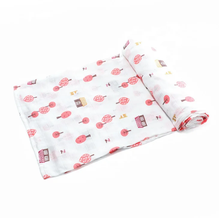 
47*47inches lovely pink printings muslin baby blanket dropshipping 