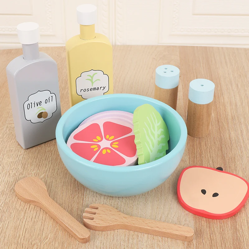 Simulation toy kitchen vegetables salad toy wooden science and education toys for kids boys girls