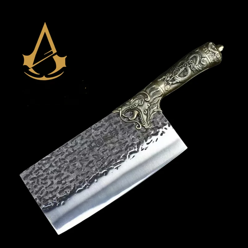 China Longquan high-end forging kitchen knife Copper handle bone cutting meat cutting knife Stainless steel cooking knife