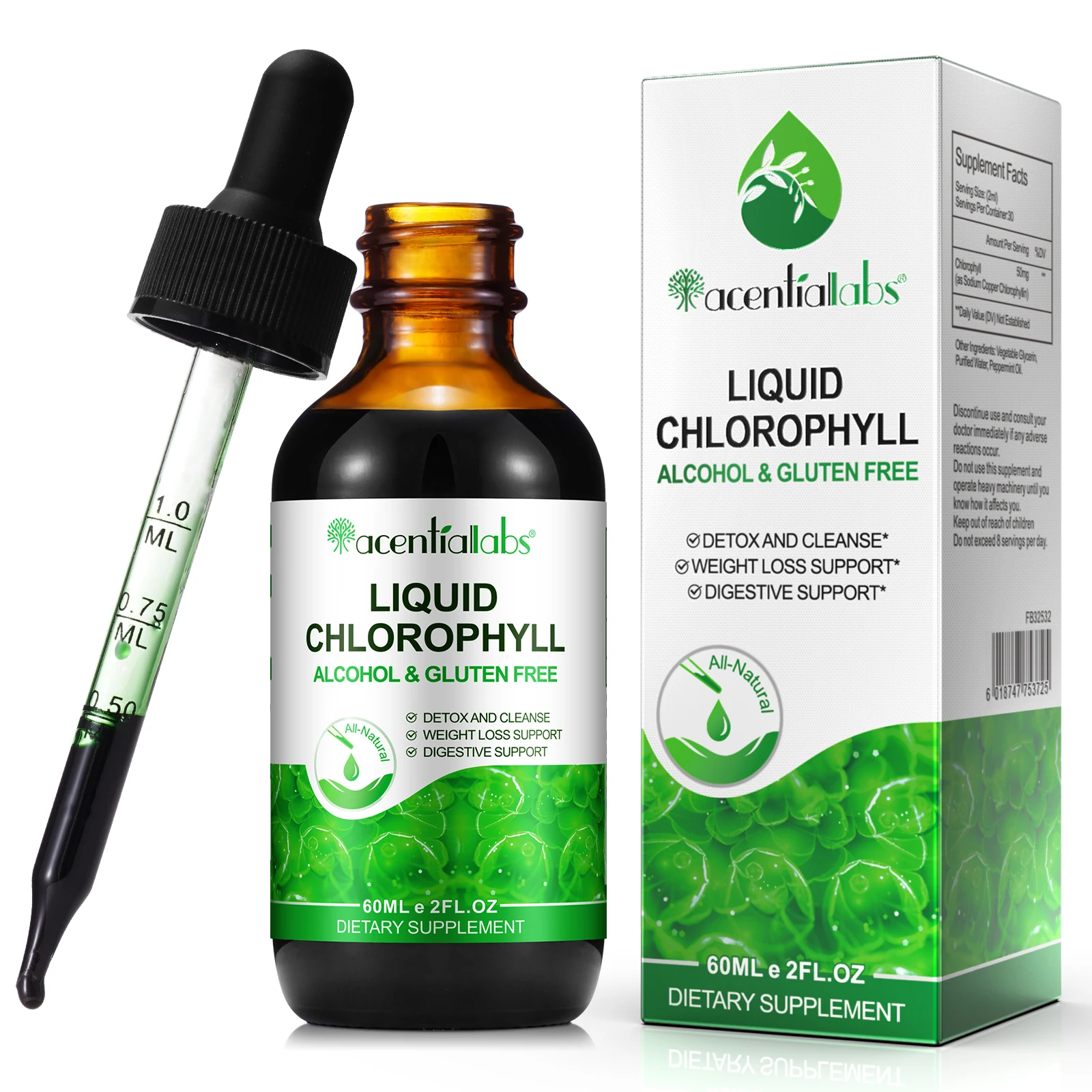 Acentiallabs 60ml wholesale liquid sodium copper chlorophyll supplements drink organic chlorophyll drops chlorophyll liquid