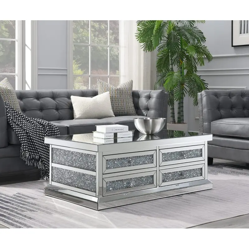 Новое поступление к требованиям заказчика; Сверкающие; Зеркало журнальный столик из измельченной бриллиантовой вставка с 4 отделениями столиков для дома отеля 