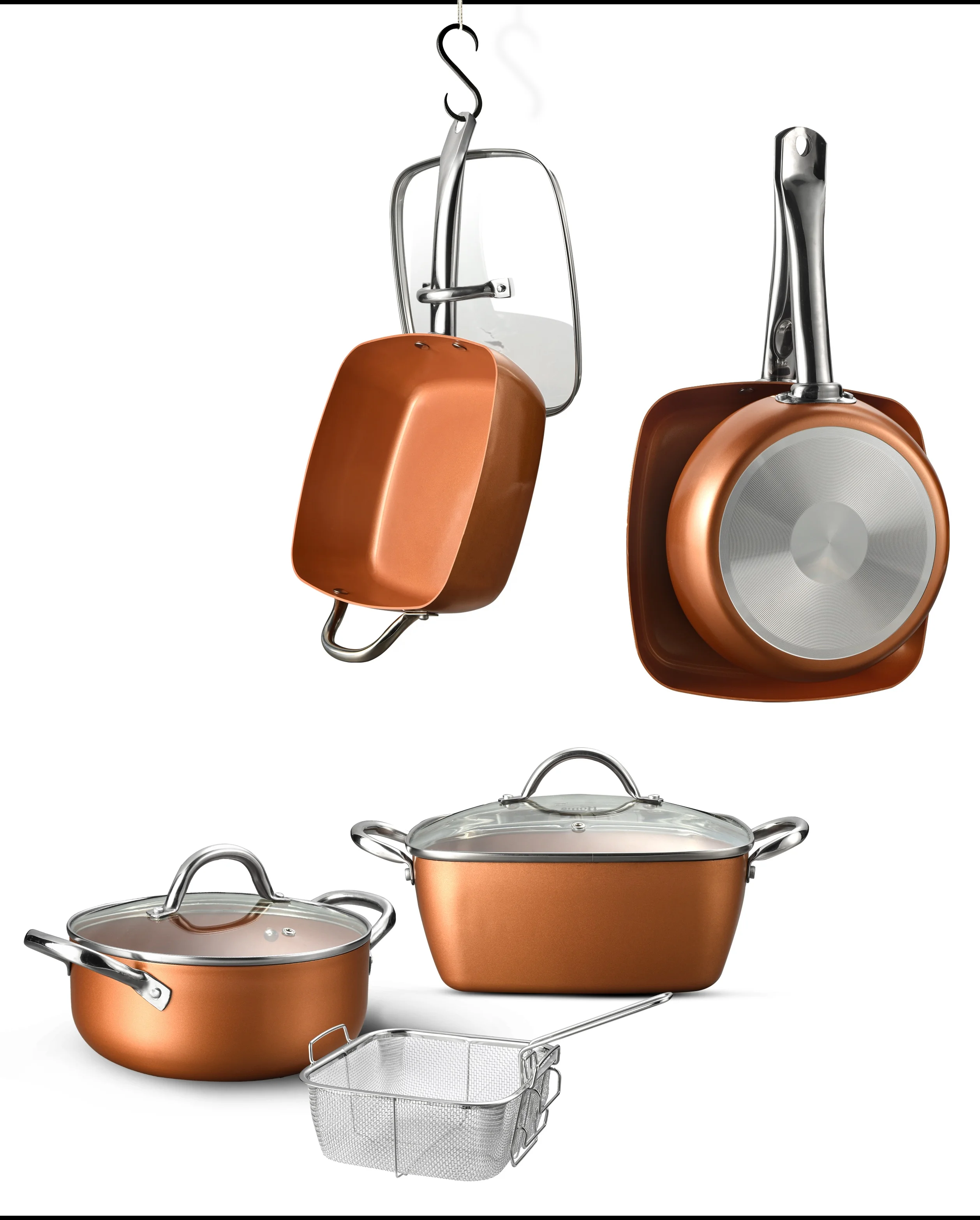 eco friendly kitchen ware  5pc aluminum  non stick cooking pot ceramic cookware set with glass lid