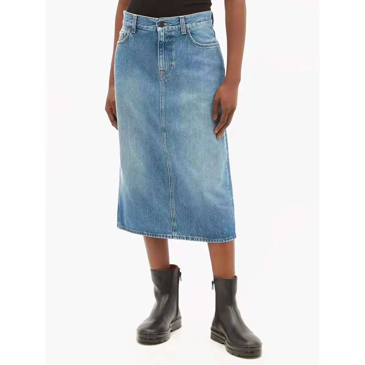 Latest Fashion Design Denim Skirt For Women Casual Maxi Skirts Vintage Style High Waist Back Slit Pencil Dress Skirt