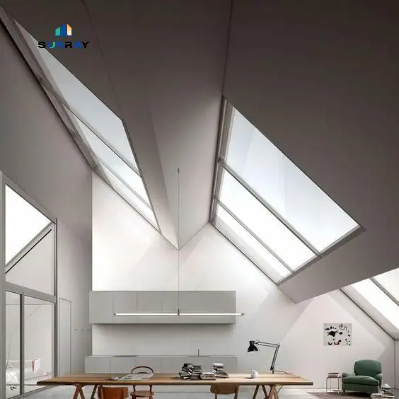 Aluminum alloy tempered fixed skylight for attic or top floor space Lighting intelligent sensor automatic skylight