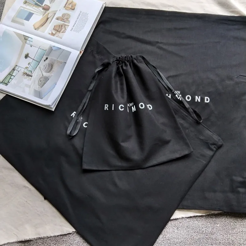 Wholesale Eco-Friendly Black Draw String Bag Printed Customized Size And Color Gift Bag Soft Cotton Drawstring Pouch