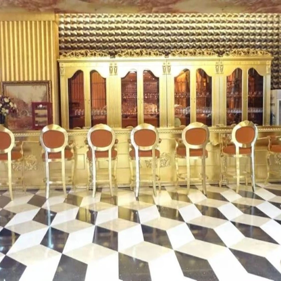 European classical luxury gold wooden bar table for hotel