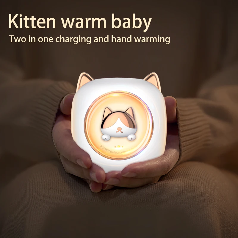 Wholesale Custom  Cartoon Pet Cute Cat 3600mAh Portable Mini Electric USB Type C Rechargeable Hand Warmer Power Bank