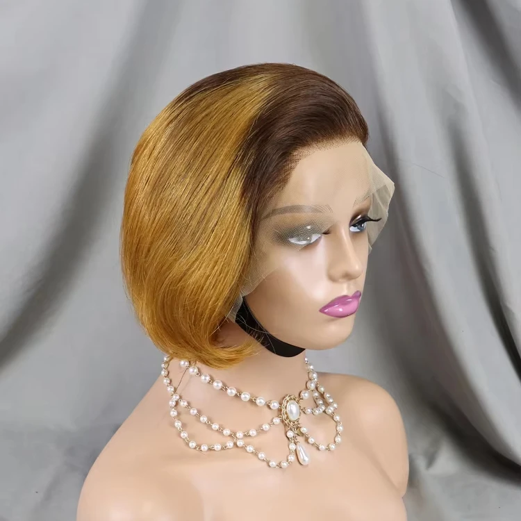 High Quality Bounce Frontal Wig 4/30 Highlight Color Short Bob Cut 13x4 Lace Front Wig Vendor List Human Hair Pixie Wigs