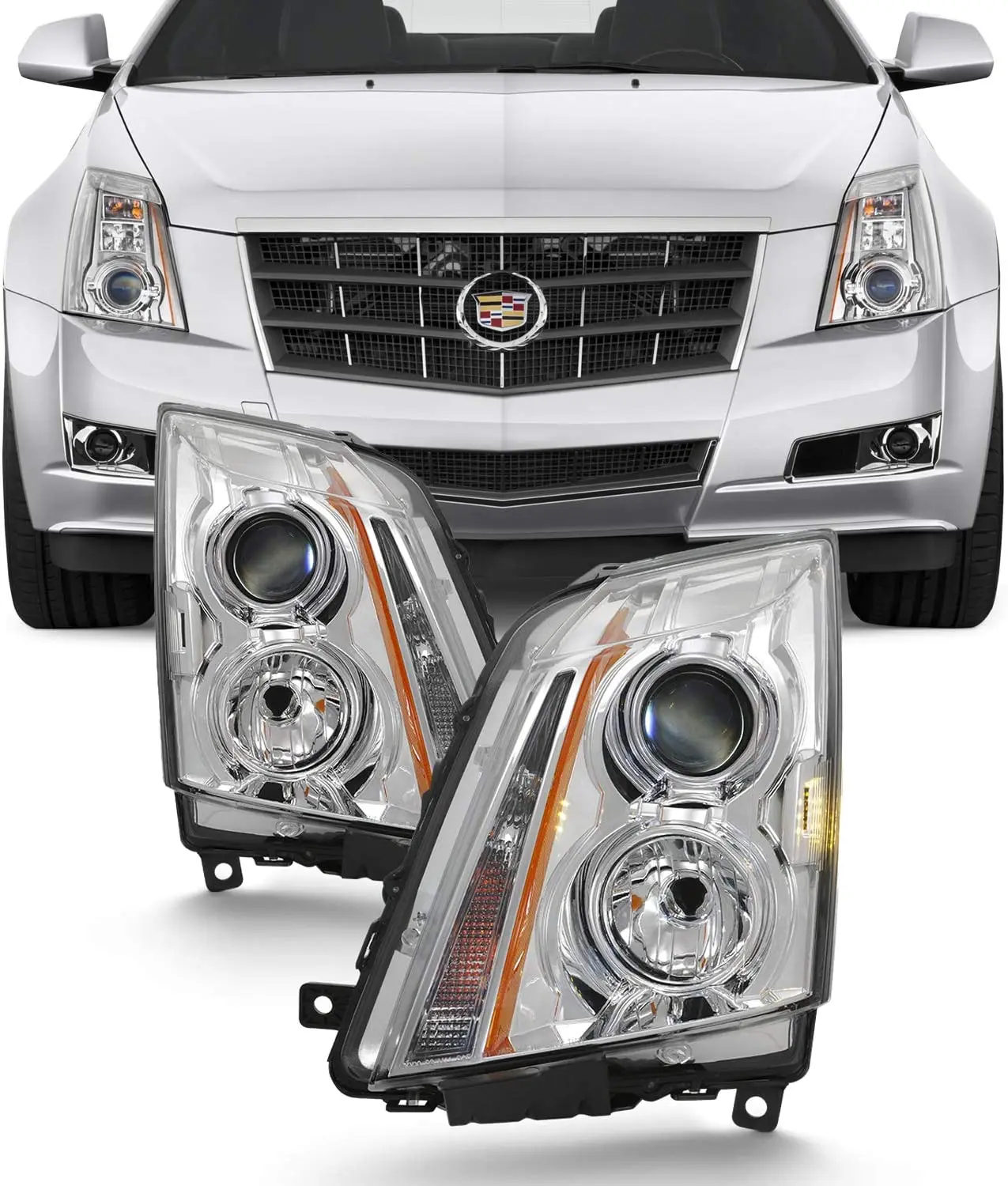 Halogen Projector Headlight Headlamp For Cadillac CTS 2008-2014 Exc V 2009 Clear Lens Chrome bezel Head Lamp GM2502309 22783446