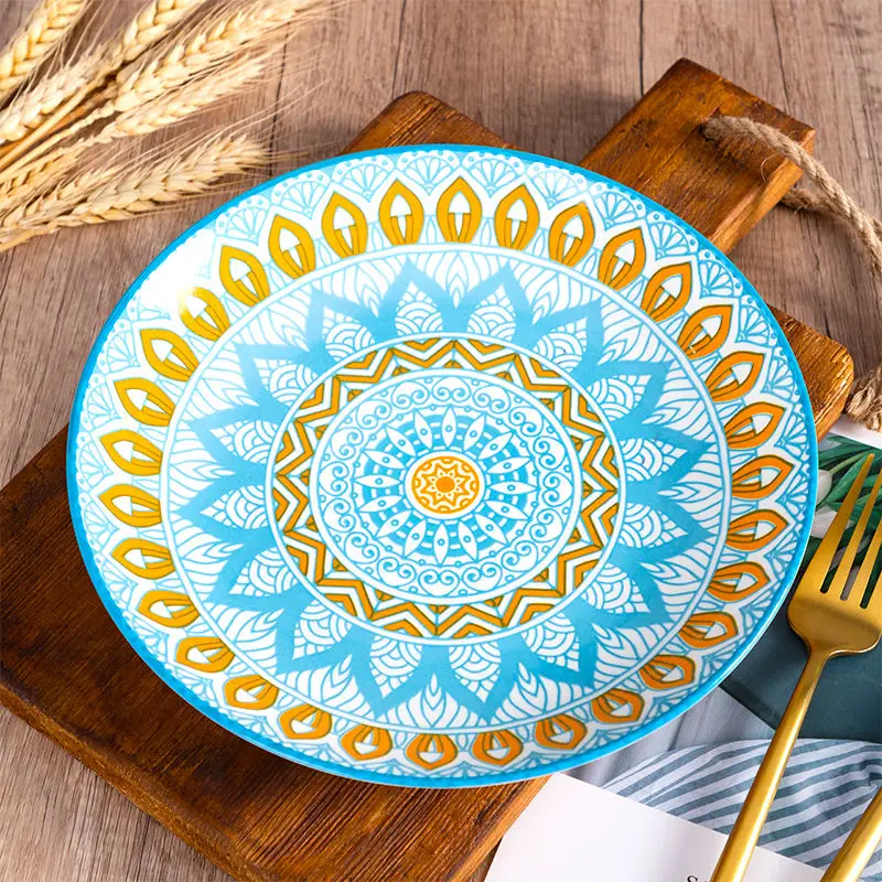 New hot-selling new bohemian Italian Moroccan style high-end printed ceramic new bone china dinner plate