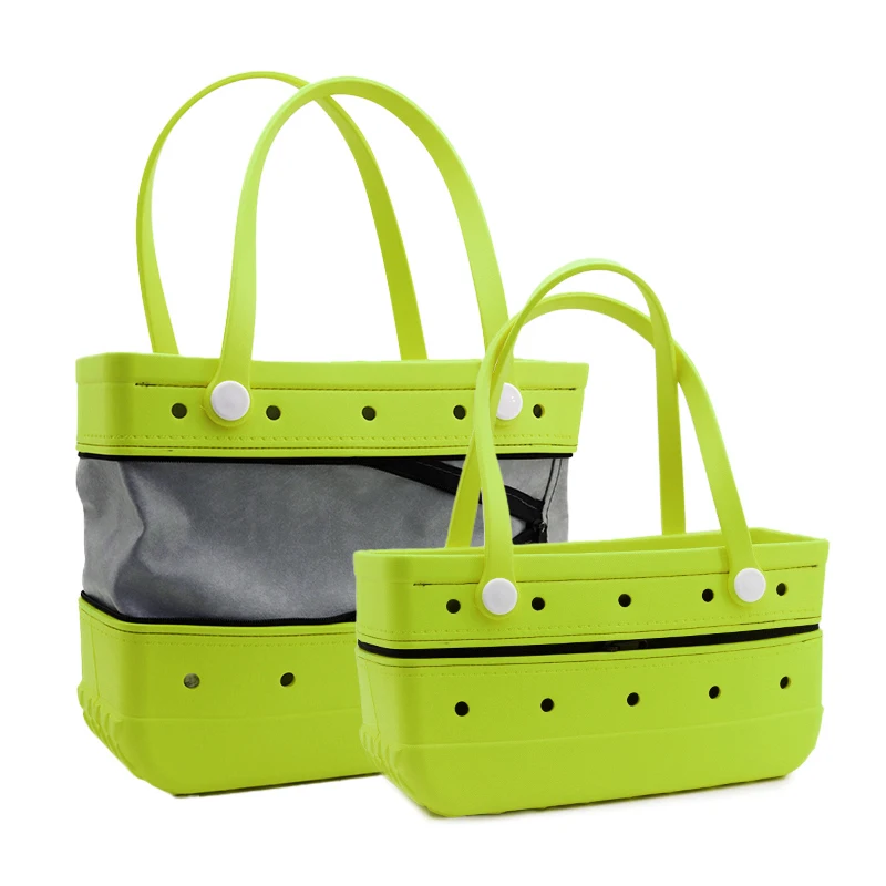 Summer new zipper waterproof eva tote beach bag unisex portable rubber eva handbag travel camping silicone eva bag