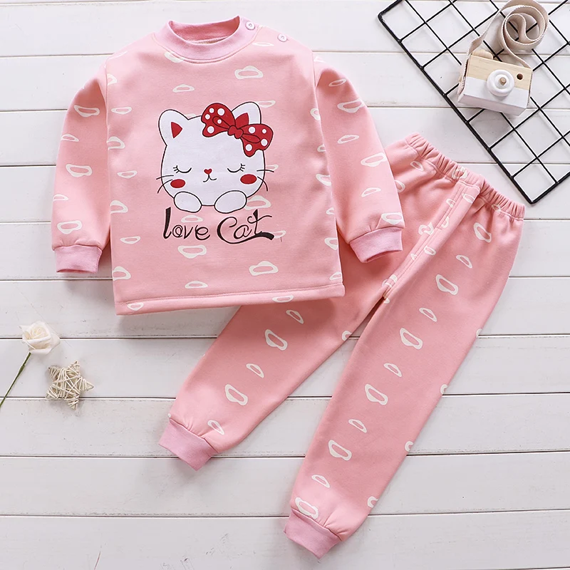 Children Thermal Underwear with Velvet Padded for Boys and Girls Winter Thicken Clothes