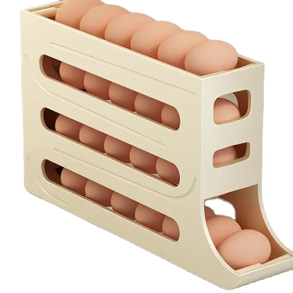 Hot Egg Holder 4 Layers Self-acting Refrigerator Freshable Eggs Storage Container Box High Capacity Rolling Egg Rack Dispenser