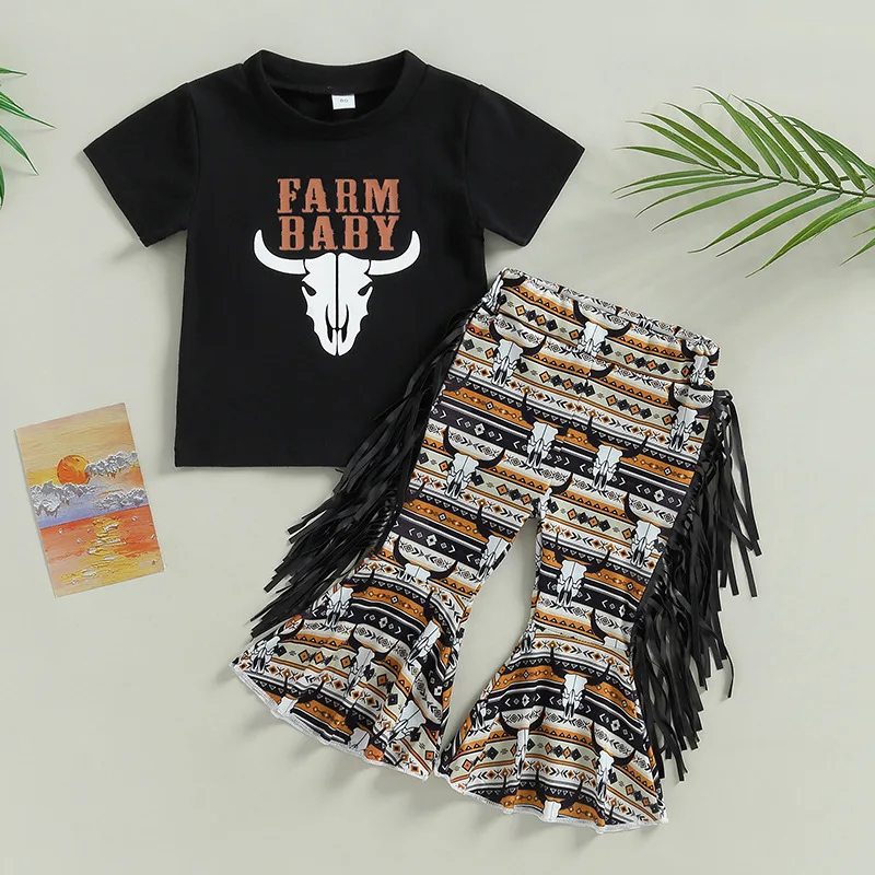 Hot selling Fashion Toddler Girl Clothing Sets Girls Outfits  Kids Infant Girls Clothing  Set shirts bell bottoms