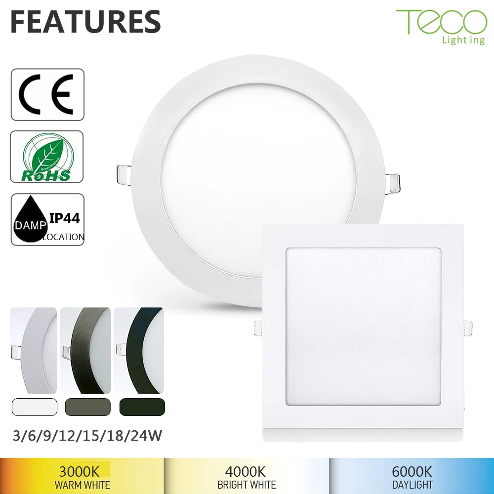 CE Factory price energy saving ip44 65-75 lm/w dimmable 9 watt round embedded led panel light