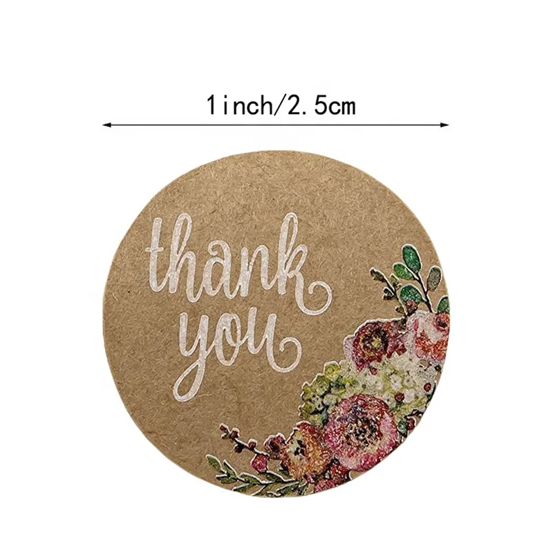 
Retail kraft paper material 1inch round label thank you stickers 