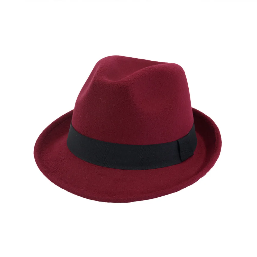 
MNXJS002 wholesale fedora men sombrero fadora wool felt hats women short brim mini fedora cap 
