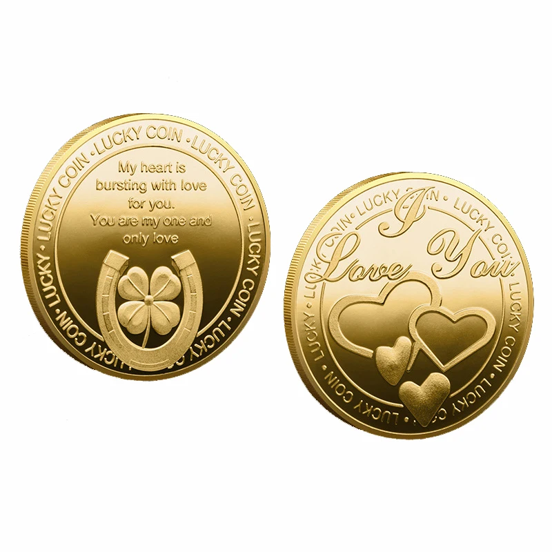 wholesale customized gold and silver plated metal souvenir i love you lucky coin