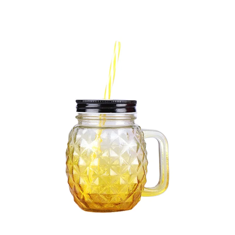 Pineapple Glass Drinking Jar, Mason Jar Cups With Straw, Pineapple Mason Jar Glasses