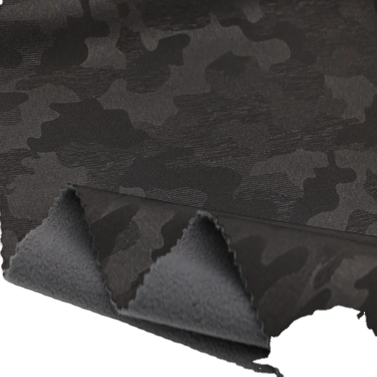 Camouflage printed polyester spandex pongee fabric tpu bond with micro fleece fabric use for outdoor garment