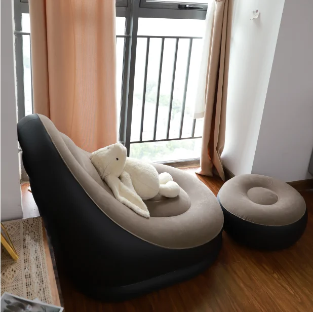 Fabric Brown Modern Comfortable Relax Inflatable Lazy Sofa Chair Air Bed Mattress Lounge Inflatable Air Sofa Chair Set