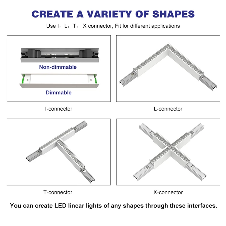 DIY Shape Aluminum PMMA Lens Ceiling Track Suspension 40 50 60 Watt Commercial Linear Led Pendant Light