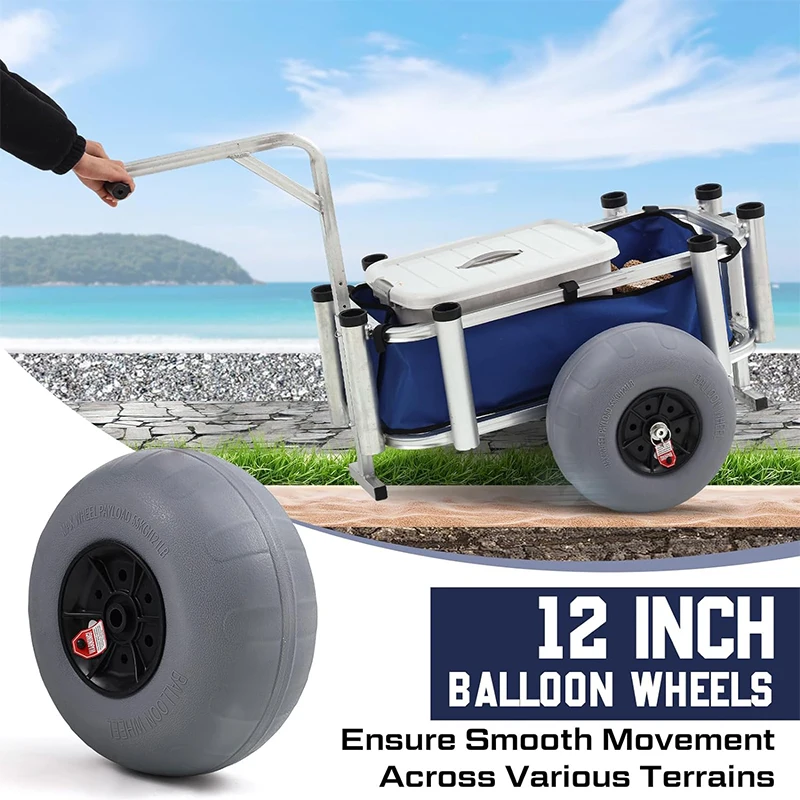 Outdoor Surf Casting Portable Folding Trailer Aluminum Fishing Beach Trolley Wagon Cart With Balloon Wheels