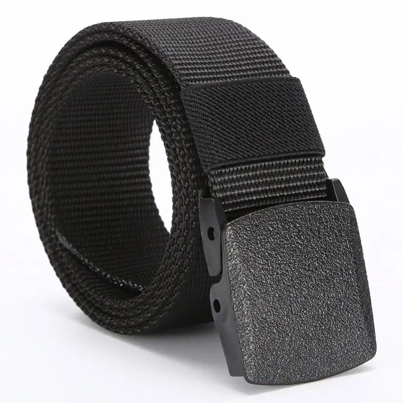 Custom Logo Plastic Buckle Casual Webbing Adjustable Combat Men Belts Polyester Canvas Nylon Fabric Belt