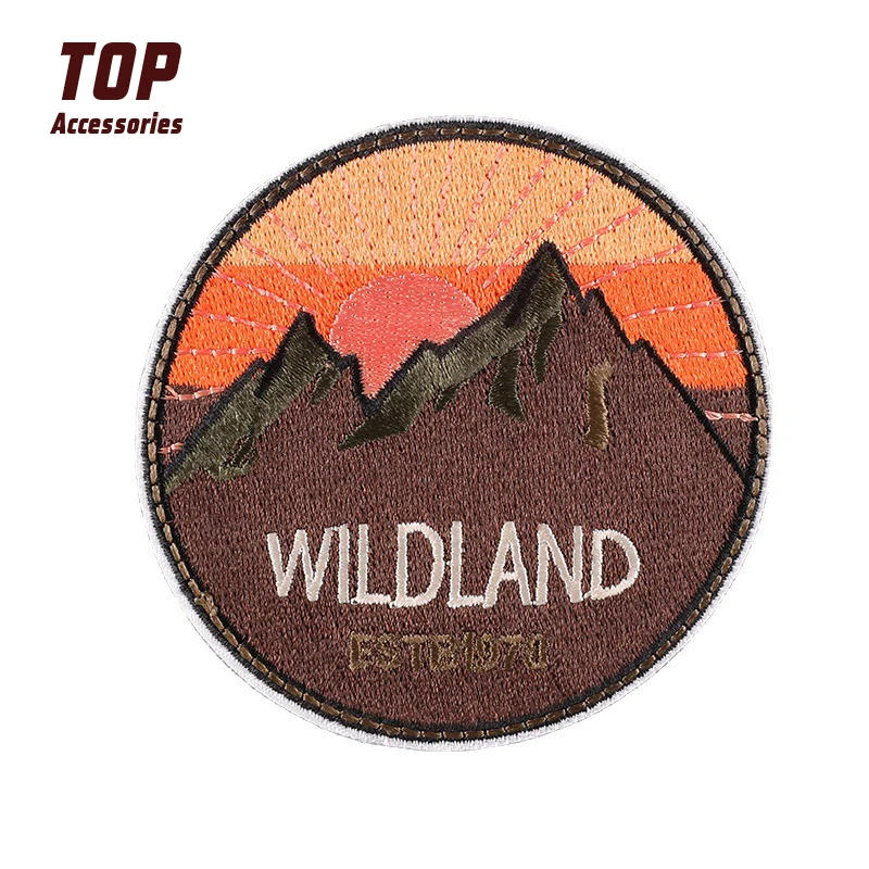 Handmade Outdoor Mountain Campfire Embroidery Label  Beautiful Badge Design Campfire Sticker