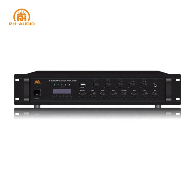 RH-AUDIO 100V Line Amplifier with 5 Zone Volume Control for PA System