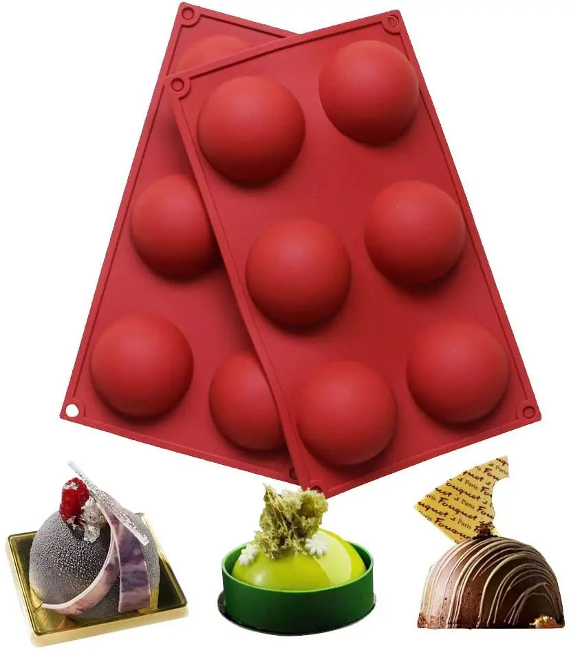 
Amazon Best Selling 2 Packs large 6 Cavity Semi Sphere Silicone Mold Mousse hot choclate Bobm Molder Ball 