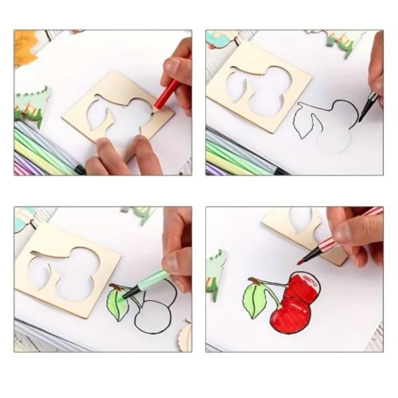 Wholesale Wooden Drawing Stencils Kit Board  Coloring Puzzle Arts Crafts  Educational brain Game Toys