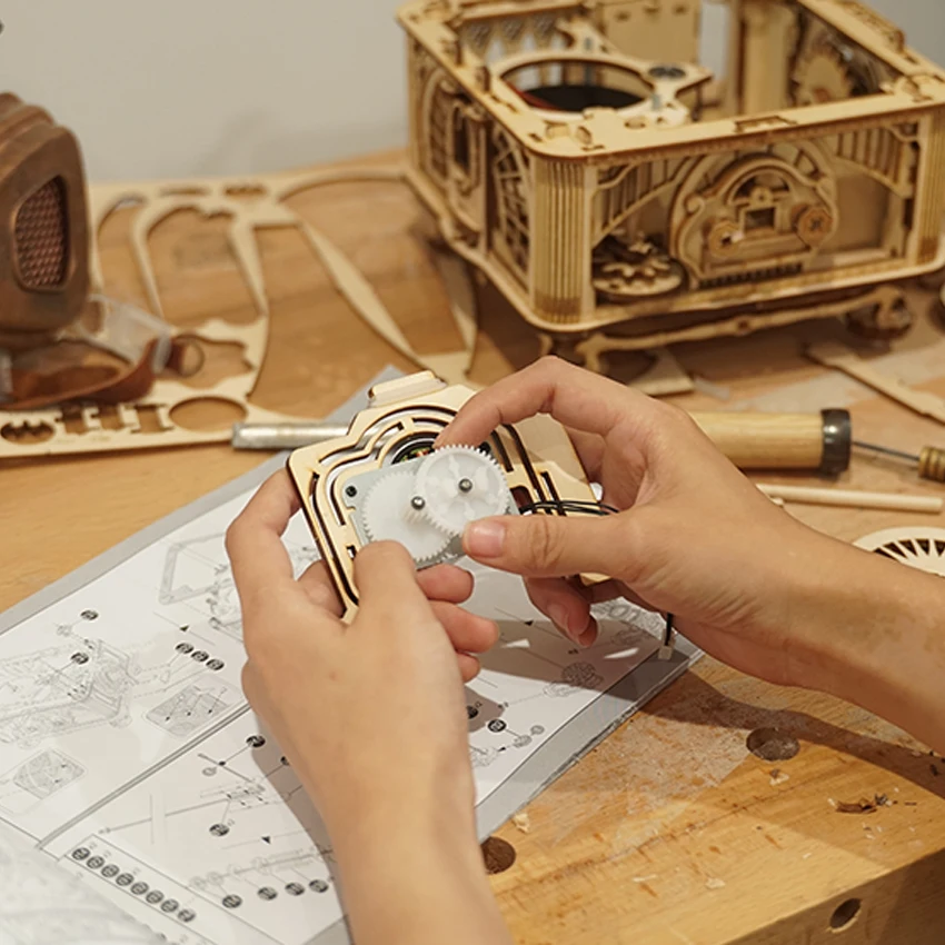 Robotime Rokr Drop Shipping LKB01 Classical gramophone DIY Handmade Assembled Toys 3D Wooden Puzzles