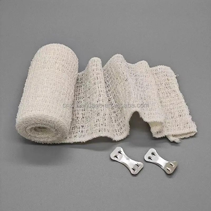 Elastic Wrinkle Raw White With Metal Clip Soft First Aid Kit Accessory Natural Colour Cotton Bandage