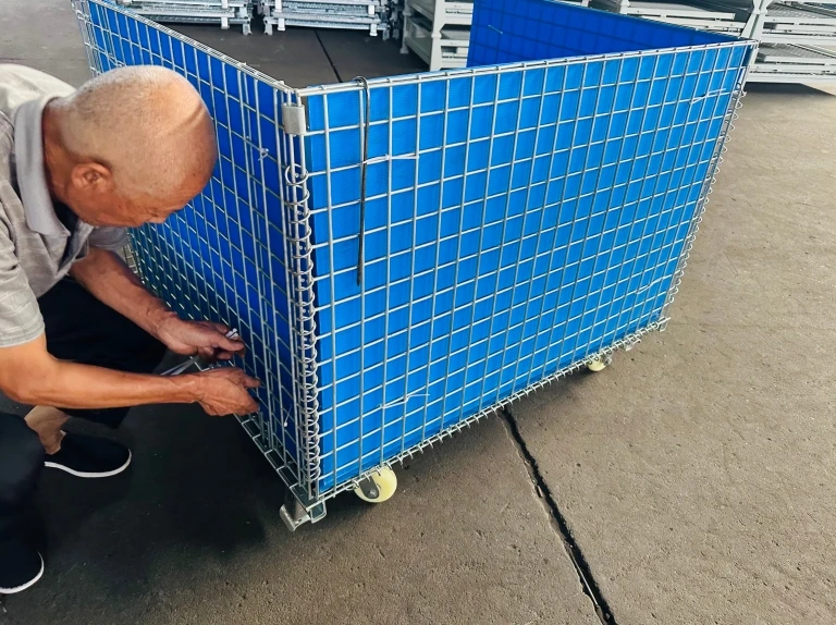 Customized Collapsible Stacking Cage Industrial Wire Baskets Forklift Cage Heavy Duty Cage Mesh Wire Container