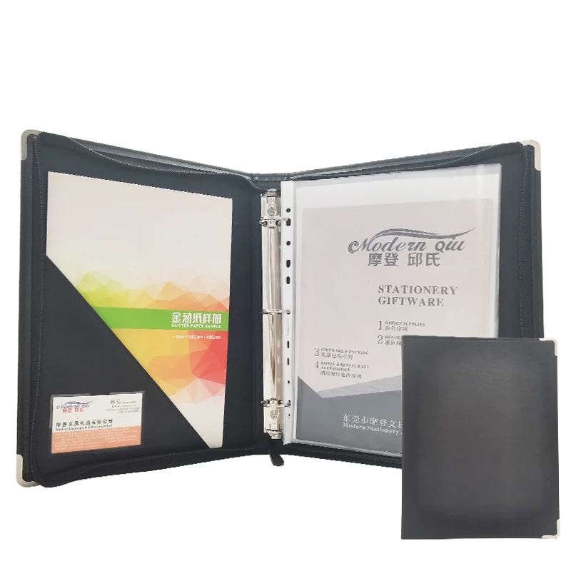 Modernqiu A4 File Folder with Zipper PU Leather 3 Binder Card Holder Document Portfolio-Modern Filing Products