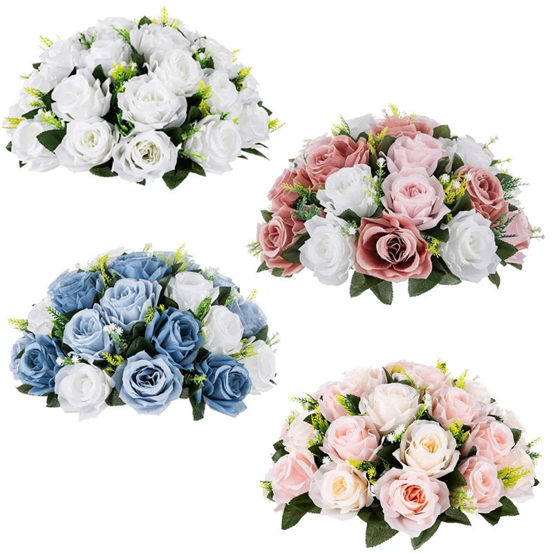 Eco-friendly Table Decoration Flower Balls Wedding Centerpieces Decorative White Silk Roses Artificial Flowers