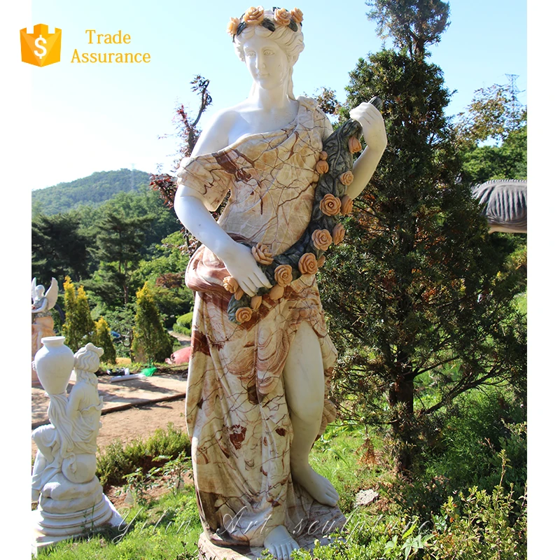 Mixed Color Marble statue for Spring, Grace Statue Figure With Flower YL-R874
