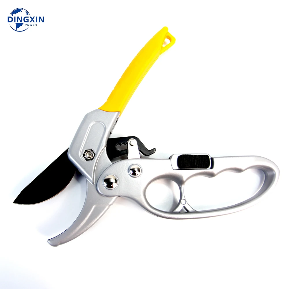 Garden Bypass Tree Pruning Shears Branch Trimming Cutting Ratchet Pruning Shears Yellow Color