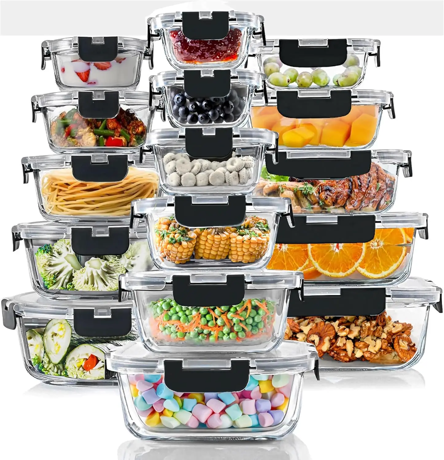 16 Piece Glass Storage Containers with Leak Proof Lids Dishwasher Safe Glass Food Storage Containers for Meal Prep or Leftovers