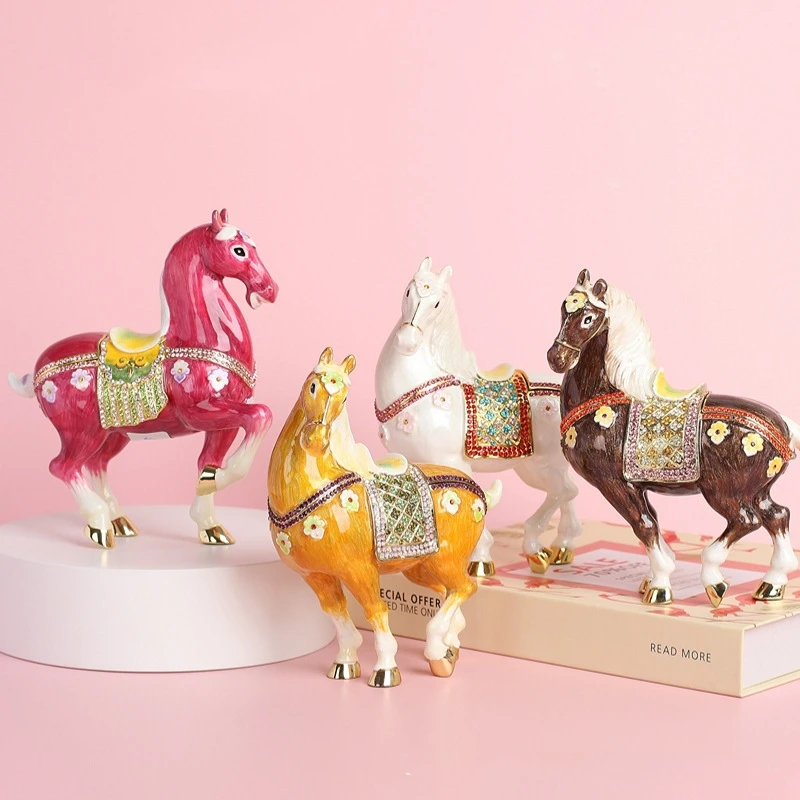 Hot Selling Horse Shaped Creative Home Decor Exquisite Jewelry Box Luxury Metal Enamel Color Handicrafts Gift Wholesale