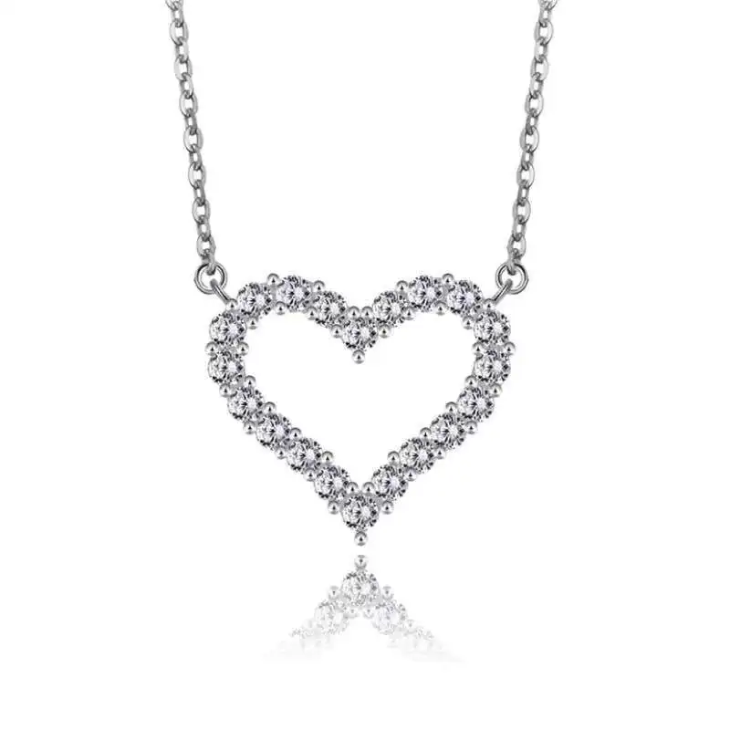 Heart Pendant Moissanite Stone Jewelry 18K White Gold Plated Silver Heart Shape Moissanite Pendant for Party